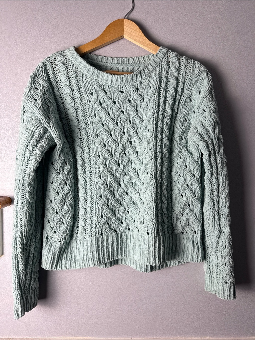 Classic Crew Cable Knit Sweater in Light Mint